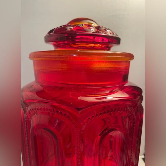 Vintage Moon &‎ Stars Amberina Extra Large Red Canister with Lid - Picture 4 of 13